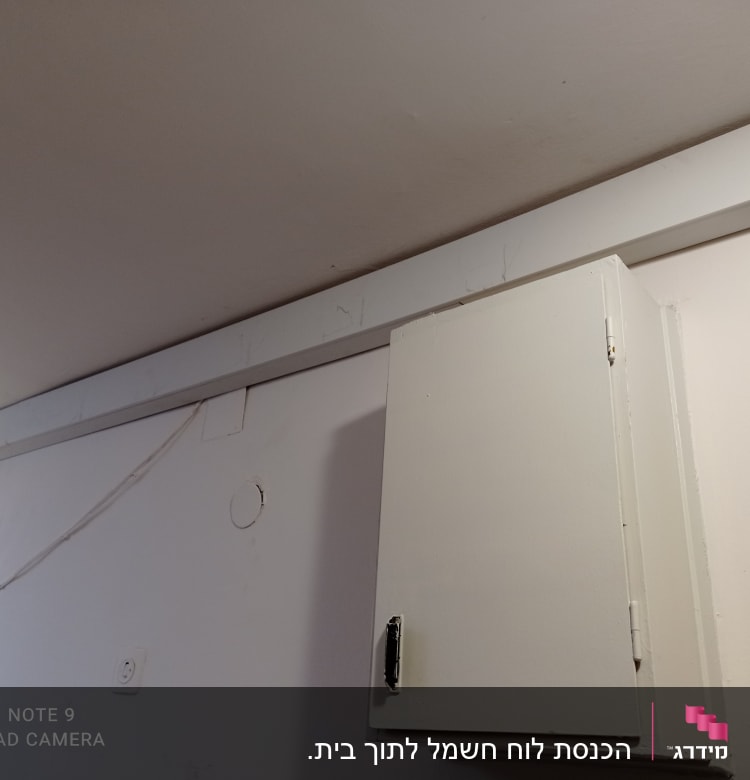 ארון חשמל עם חוטים גלויים על הקיר